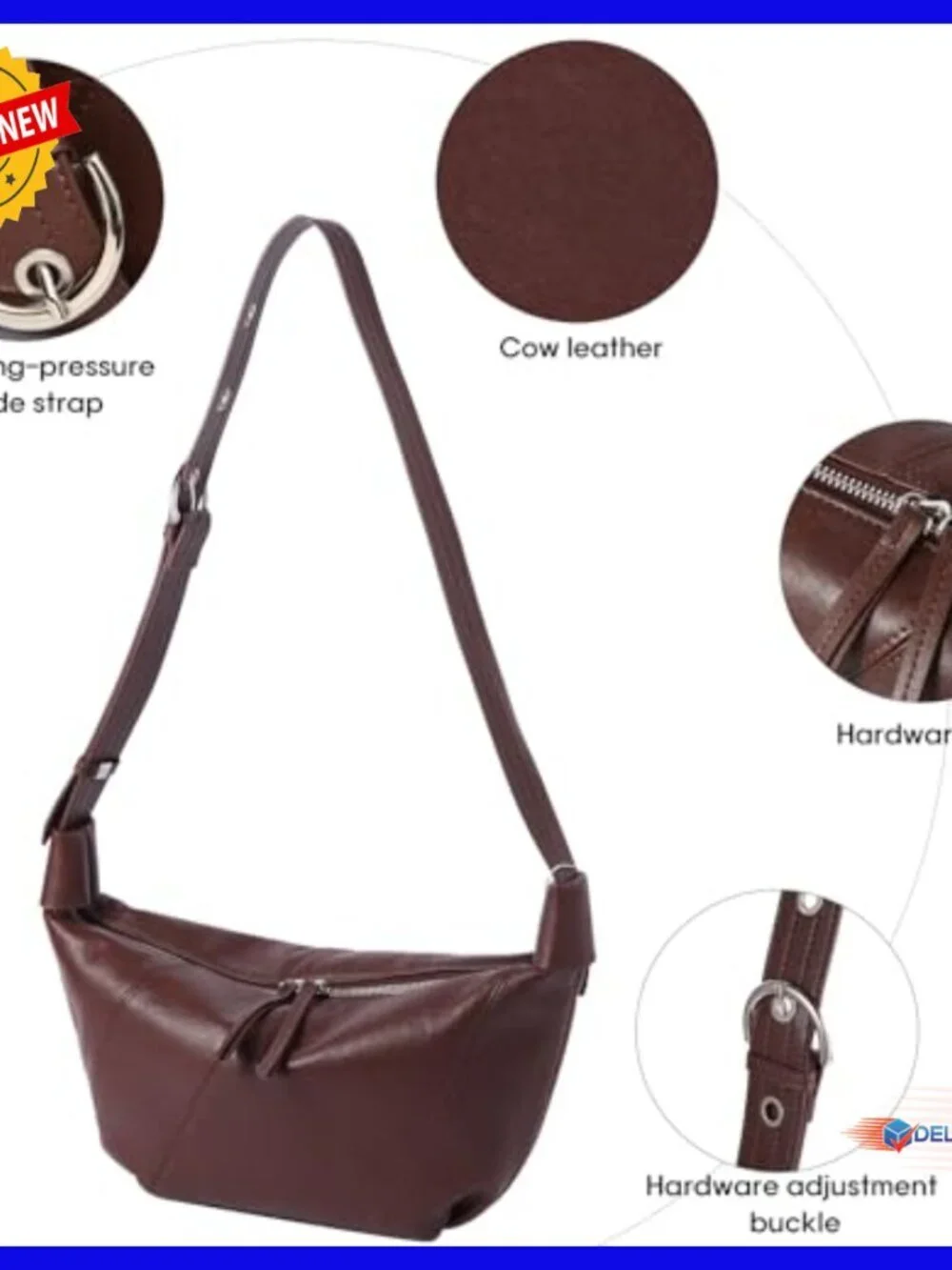 Genuine Leather Hobo Crossbody Bag, Adjustable Strap, Spacious Satchel Purse